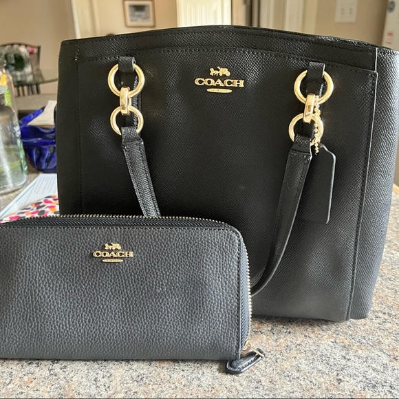 Coach Handbags - Black Coach Purse and Wallet with Gold Hardware